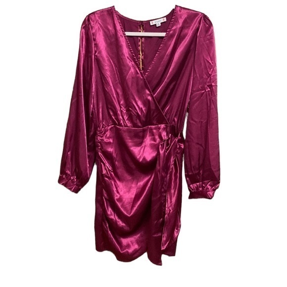 L Love Dresses & Skirts - L‎ Love Women's Small Satin Faux Wrap Long Sleeve Dress - Pink / Purple